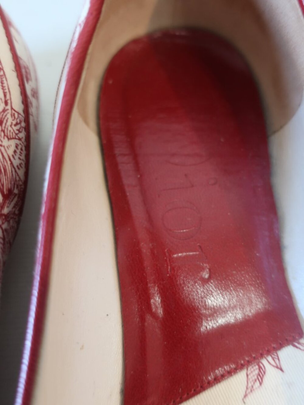 Women Christian Dior Red, Beige Toile De Juoy Canvas Bow Ballet Flats 38 EU/US 8 - Picture 3 of 11